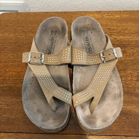 Mephisto Helen Sandals Womens Size 6.5 Beige Rhinestone Made in France EU 37 - Picture 1 of 11